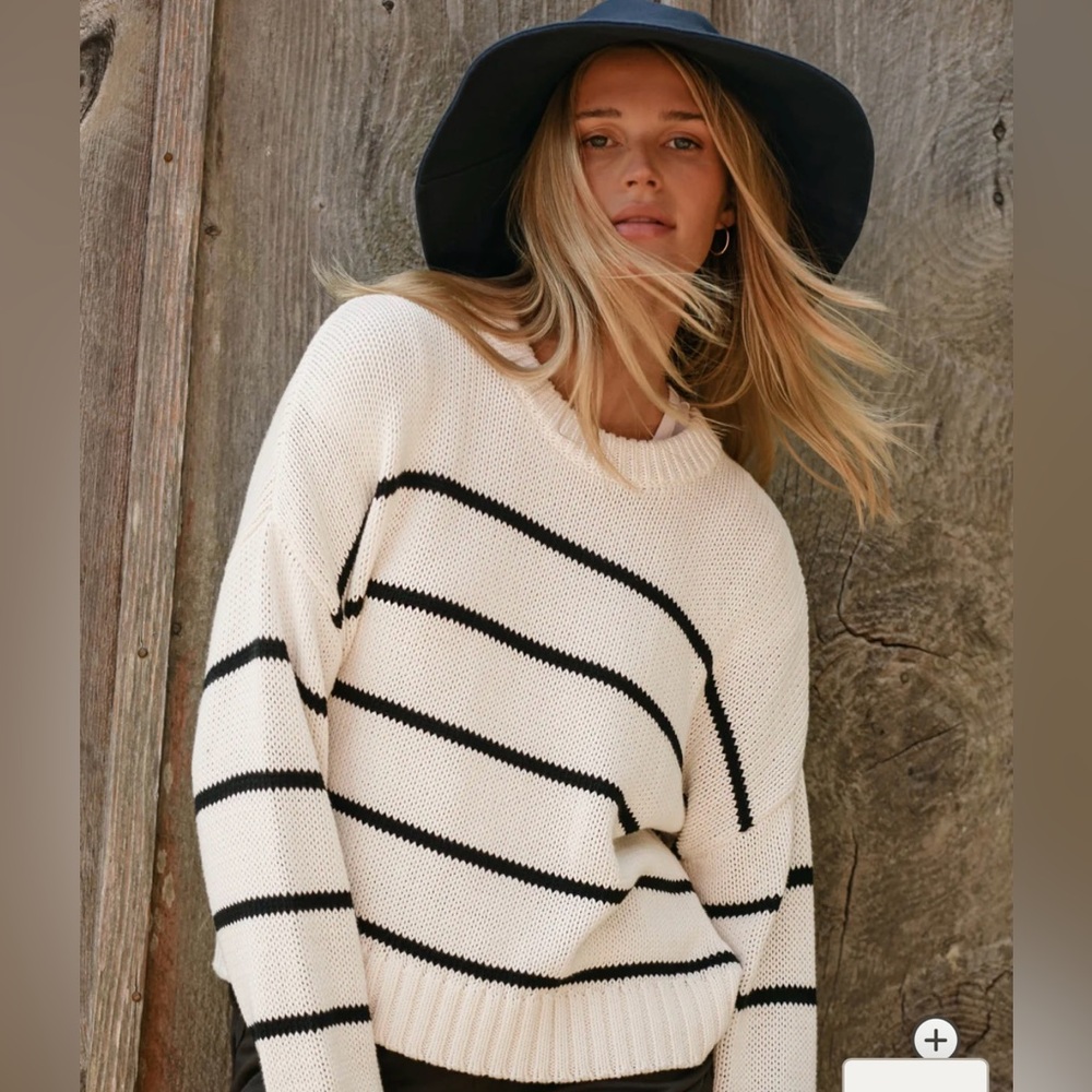 Jenni Kayne Chloe crewneck cropped white/black stripe